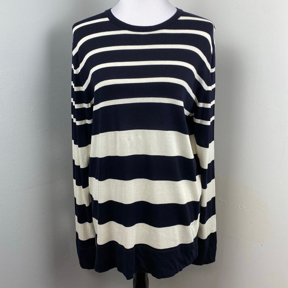 Italy Authentic Original Vintage Style Black Striped Long Sleeve Knit Top XXL